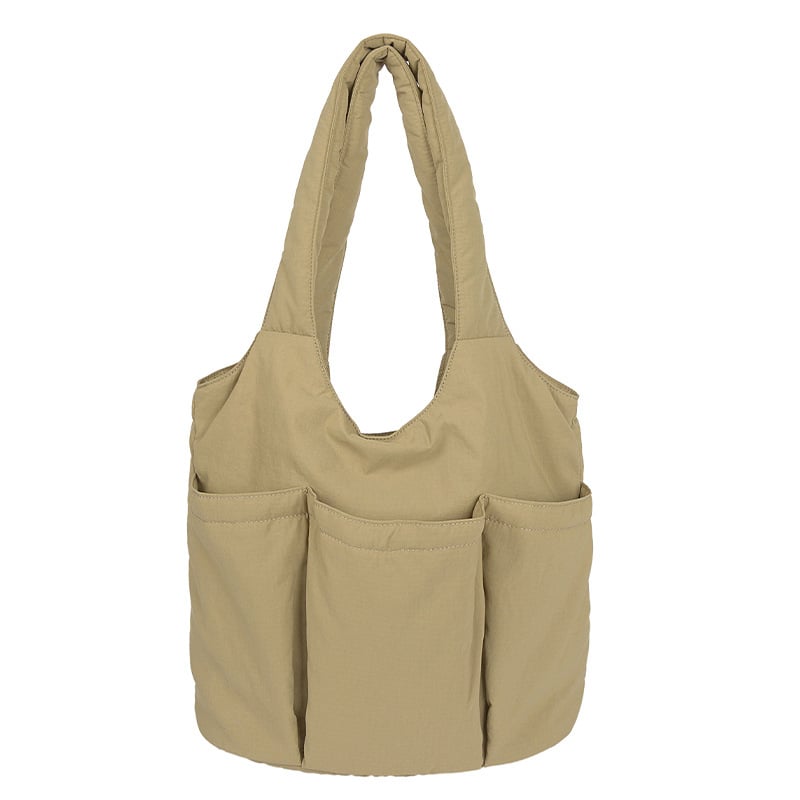 Dámska tote taška s viacerými vreckami, veľká kapacita, nylon, plisovaná, mäkký bucket štýl, leto 2025