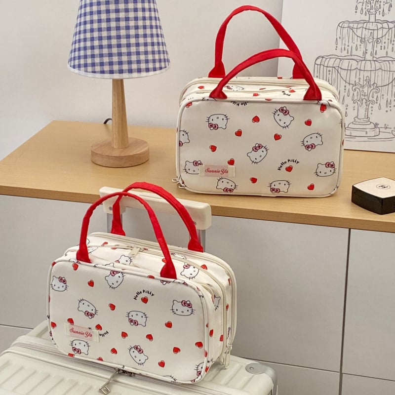 Hello Kitty putna torba za putovanje za prtljagu, dvostruko složena organizator s velikim odjeljcima za kozmetiku i higijenske potrepštine, prijenosni