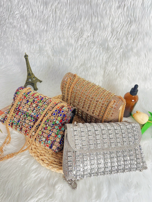 Nova ženska crossbody torbica s blok boja i kristalima, elegantna večernja torba za banket