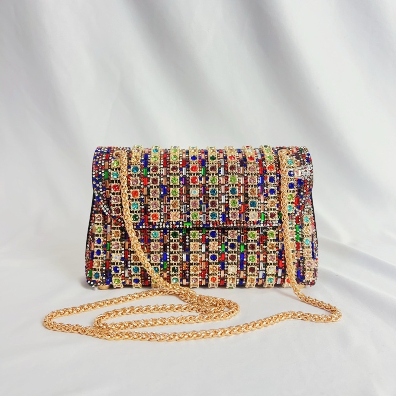 Nova ženska crossbody torbica s blok boja i kristalima, elegantna večernja torba za banket