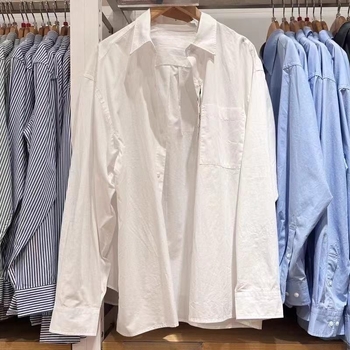 URAZ Unisex ležerna košulja s prugama, dugi rukav, stojeći ovratnik, casual lanena tkanina, prozračna