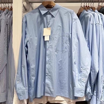 URAZ Unisex ležerna košulja s prugama, dugi rukav, stojeći ovratnik, casual lanena tkanina, prozračna