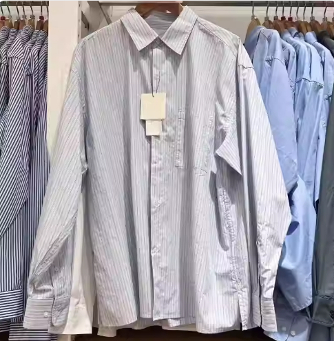 URAZ Unisex ležerna košulja s prugama, dugi rukav, stojeći ovratnik, casual lanena tkanina, prozračna