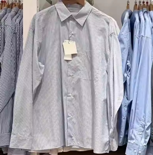 URAZ Unisex ležerna košulja s prugama, dugi rukav, stojeći ovratnik, casual lanena tkanina, prozračna