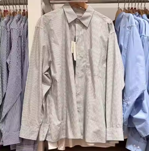 URAZ Unisex ležerna košulja s prugama, dugi rukav, stojeći ovratnik, casual lanena tkanina, prozračna