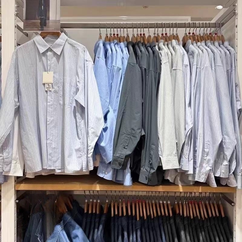 URAZ Unisex ležerna košulja s prugama, dugi rukav, stojeći ovratnik, casual lanena tkanina, prozračna
