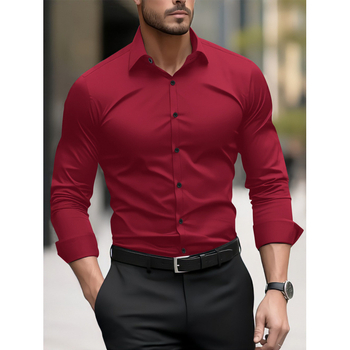 Muška košulja s dugim rukavima s pigmentnim printom, poslovno casual stil, slim fit, široka ovratnik, dizajn blok boja