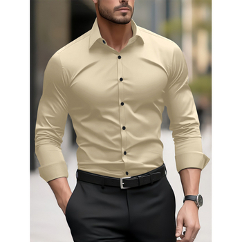 Muška košulja s dugim rukavima s pigmentnim printom, poslovno casual stil, slim fit, široka ovratnik, dizajn blok boja