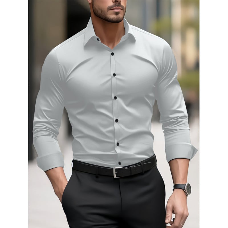 Muška košulja s dugim rukavima s pigmentnim printom, poslovno casual stil, slim fit, široka ovratnik, dizajn blok boja