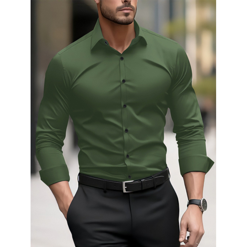 Muška košulja s dugim rukavima s pigmentnim printom, poslovno casual stil, slim fit, široka ovratnik, dizajn blok boja
