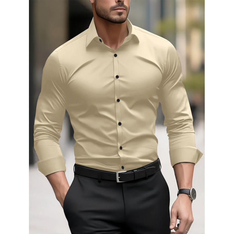 Muška košulja s dugim rukavima s pigmentnim printom, poslovno casual stil, slim fit, široka ovratnik, dizajn blok boja