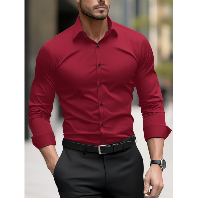 Muška košulja s dugim rukavima s pigmentnim printom, poslovno casual stil, slim fit, široka ovratnik, dizajn blok boja