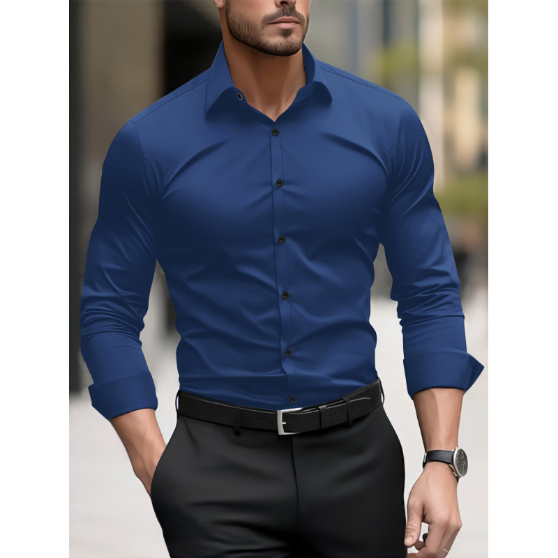 Muška košulja s dugim rukavima s pigmentnim printom, poslovno casual stil, slim fit, široka ovratnik, dizajn blok boja