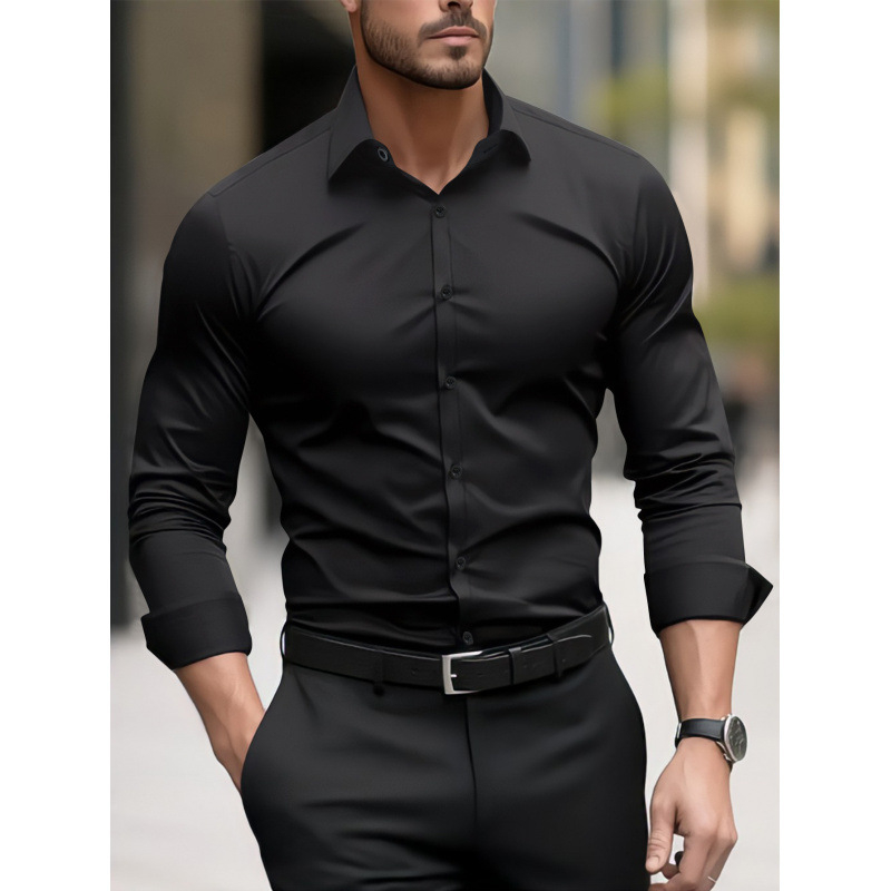 Muška košulja s dugim rukavima s pigmentnim printom, poslovno casual stil, slim fit, široka ovratnik, dizajn blok boja
