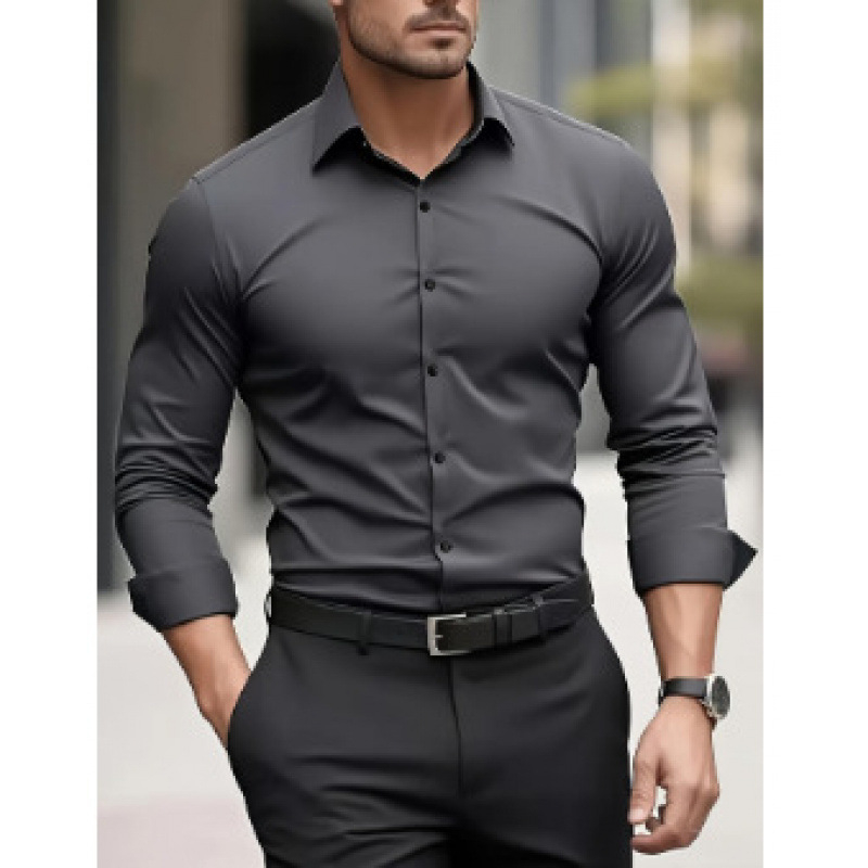 Muška košulja s dugim rukavima s pigmentnim printom, poslovno casual stil, slim fit, široka ovratnik, dizajn blok boja