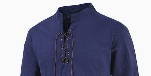Muška Henley majica od pamuka i lana, stojeći ovratnik, dugi rukav, udoban kroj, hipijevski plažni stil, euro veličina
