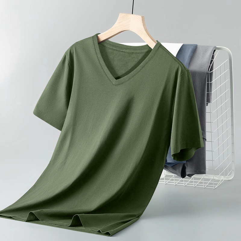 Muška majica od 100% pamuka s V izrezom, ljeto, uski kroj, jednobojna boja, casual stil, korejski stil