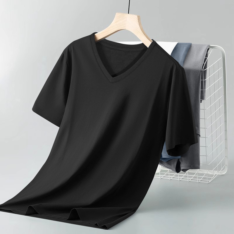 Muška majica od 100% pamuka s V izrezom, ljeto, uski kroj, jednobojna boja, casual stil, korejski stil