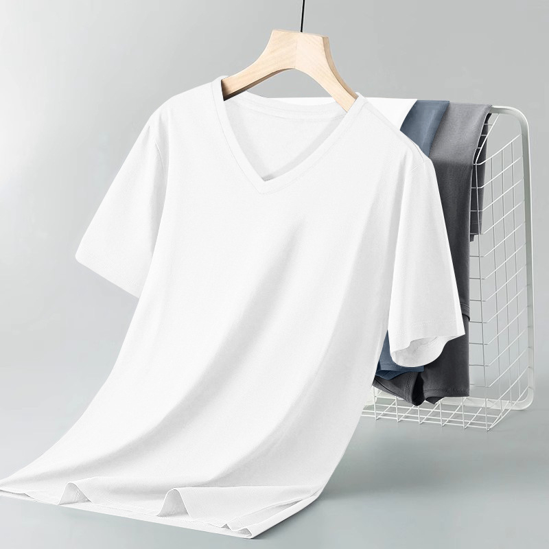 Muška majica od 100% pamuka s V izrezom, ljeto, uski kroj, jednobojna boja, casual stil, korejski stil
