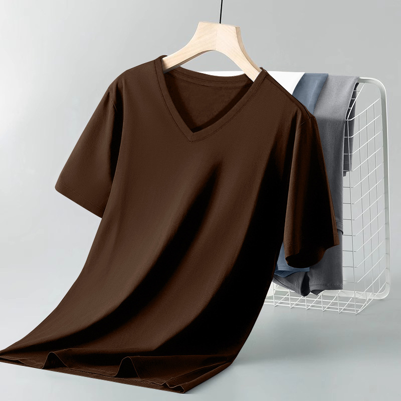Muška majica od 100% pamuka s V izrezom, ljeto, uski kroj, jednobojna boja, casual stil, korejski stil