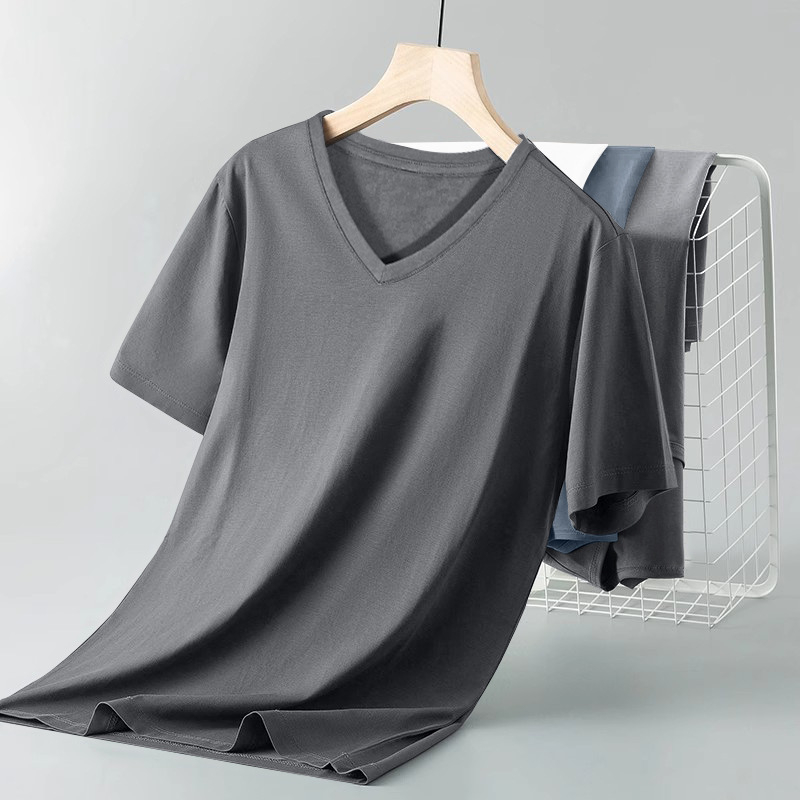 Muška majica od 100% pamuka s V izrezom, ljeto, uski kroj, jednobojna boja, casual stil, korejski stil