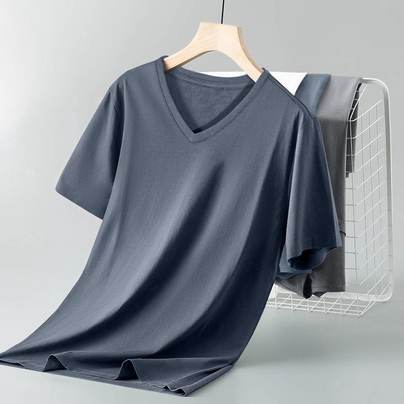 Muška majica od 100% pamuka s V izrezom, ljeto, uski kroj, jednobojna boja, casual stil, korejski stil