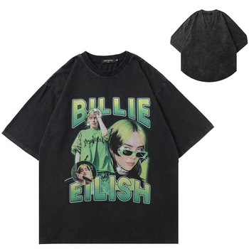 Ανδρικό κοντομάνικο T-shirt από βαμβάκι, αμερικανικού στυλ, πλυμένο εφέ, φαρδιά γραμμή, καλοκαίρι