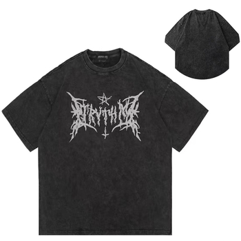 Ανδρικό κοντομάνικο T-shirt από βαμβάκι, αμερικανικού στυλ, πλυμένο εφέ, φαρδιά γραμμή, καλοκαίρι