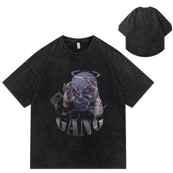 Ανδρικό κοντομάνικο T-shirt από βαμβάκι, αμερικανικού στυλ, πλυμένο εφέ, φαρδιά γραμμή, καλοκαίρι