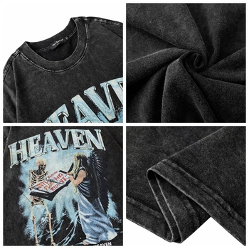 Ανδρικό κοντομάνικο T-shirt από βαμβάκι, αμερικανικού στυλ, πλυμένο εφέ, φαρδιά γραμμή, καλοκαίρι