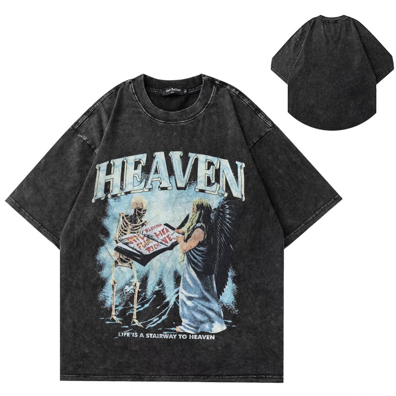 Ανδρικό κοντομάνικο T-shirt από βαμβάκι, αμερικανικού στυλ, πλυμένο εφέ, φαρδιά γραμμή, καλοκαίρι