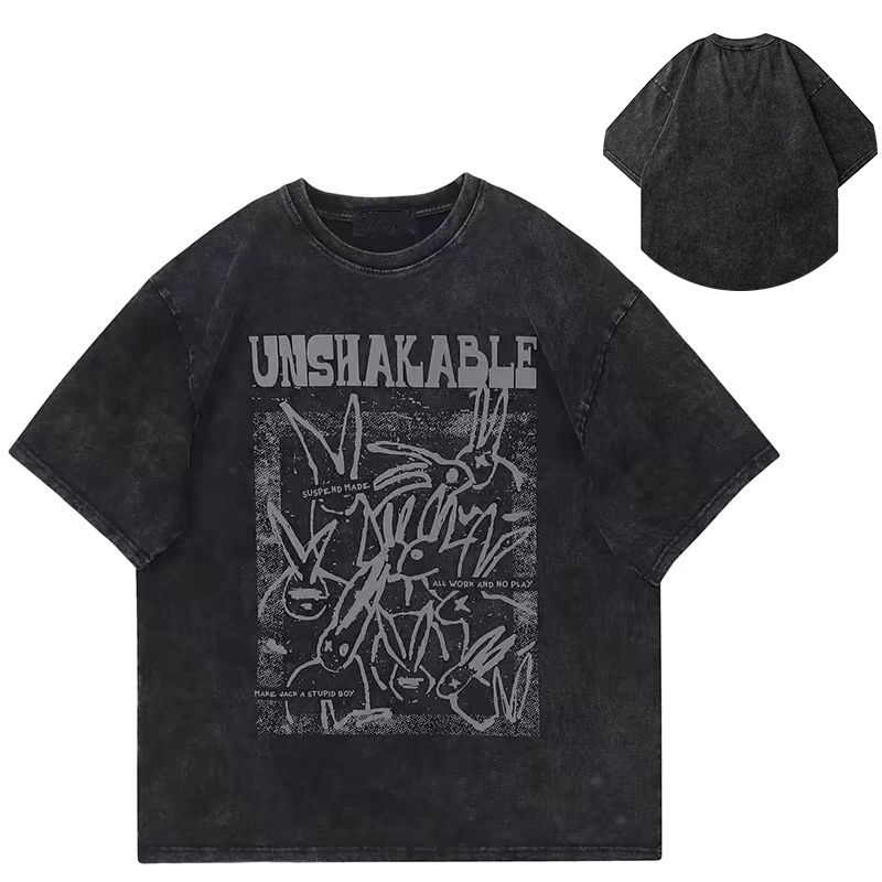 Ανδρικό κοντομάνικο T-shirt από βαμβάκι, αμερικανικού στυλ, πλυμένο εφέ, φαρδιά γραμμή, καλοκαίρι