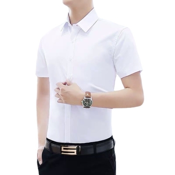 Ανδρικό λευκό κοντομάνικο πουκάμισο, slim fit, κορεατικό στυλ, επιχειρηματικό casual