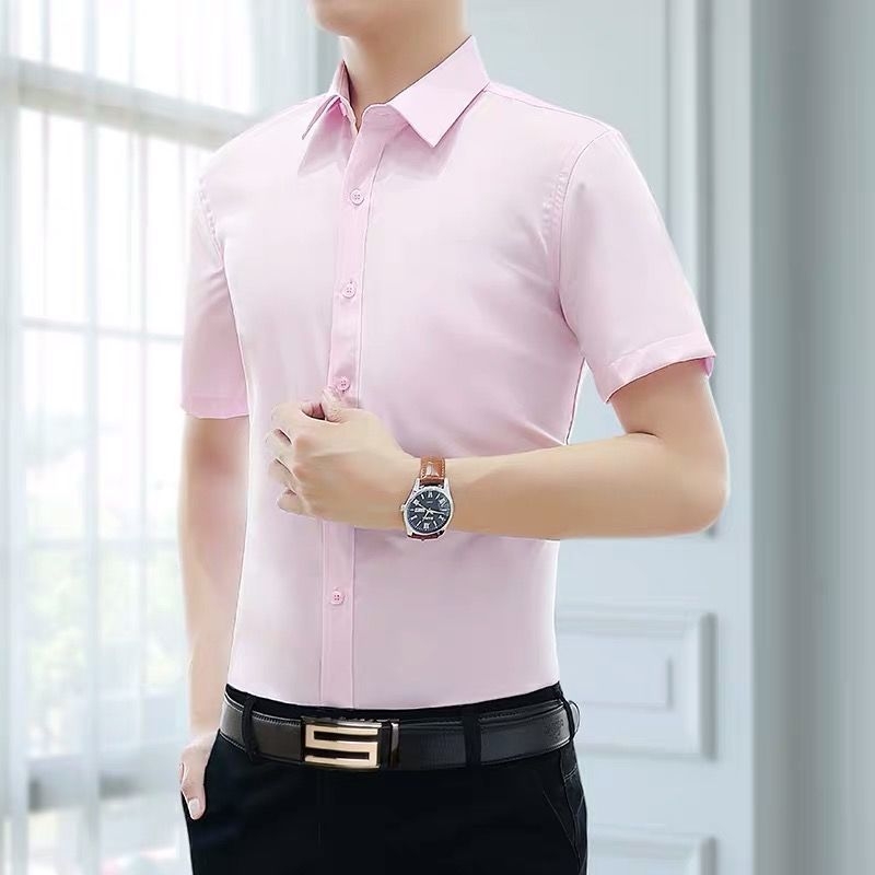 Ανδρικό λευκό κοντομάνικο πουκάμισο, slim fit, κορεατικό στυλ, επιχειρηματικό casual