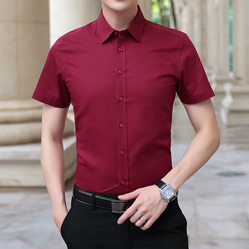 Ανδρικό λευκό κοντομάνικο πουκάμισο, slim fit, κορεατικό στυλ, επιχειρηματικό casual