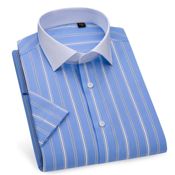 Muška košulja s kratkim rukavima, bez glačanja, prugasta s blokom boja i kvadratnim ovratnikom, slim fit