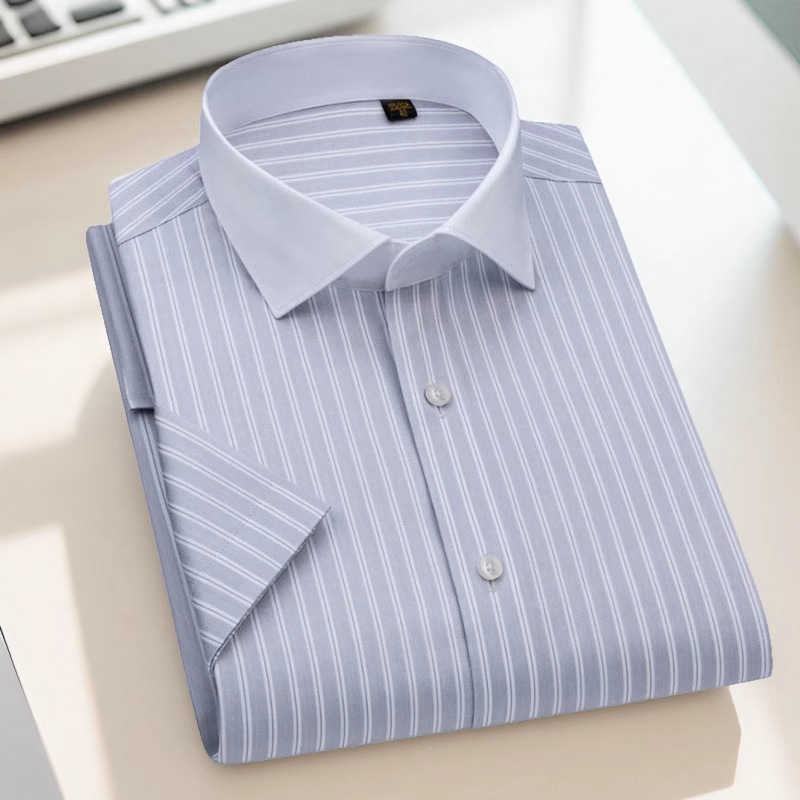 Muška košulja s kratkim rukavima, bez glačanja, prugasta s blokom boja i kvadratnim ovratnikom, slim fit