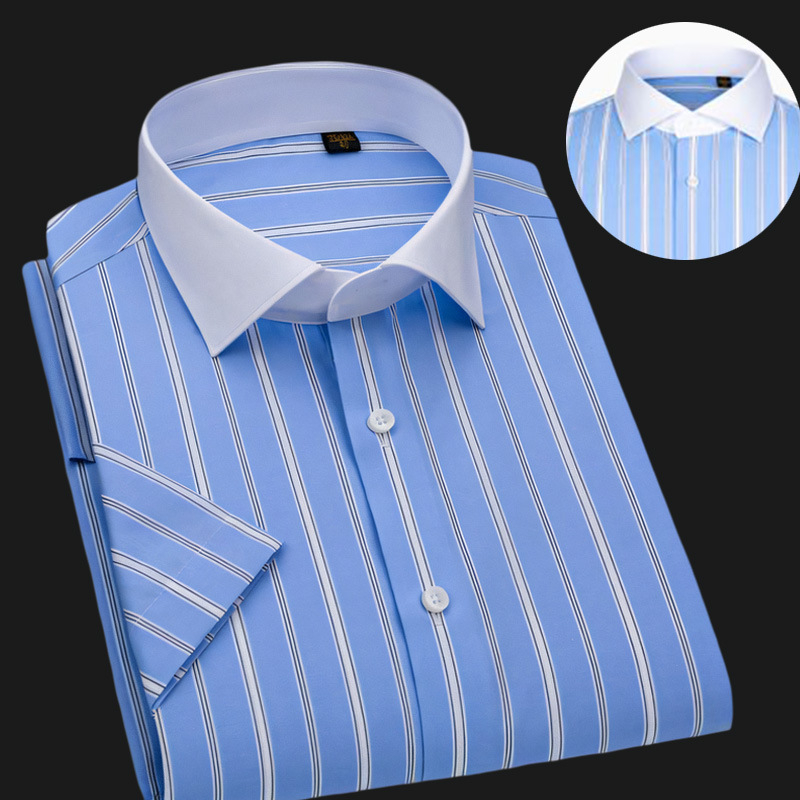 Muška košulja s kratkim rukavima, bez glačanja, prugasta s blokom boja i kvadratnim ovratnikom, slim fit
