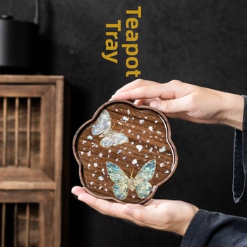 Podložka pod čajník z vlašského dreva, malá čajová tácka, japonského štýlu, príslušenstvo k čaju a úložný priestor
