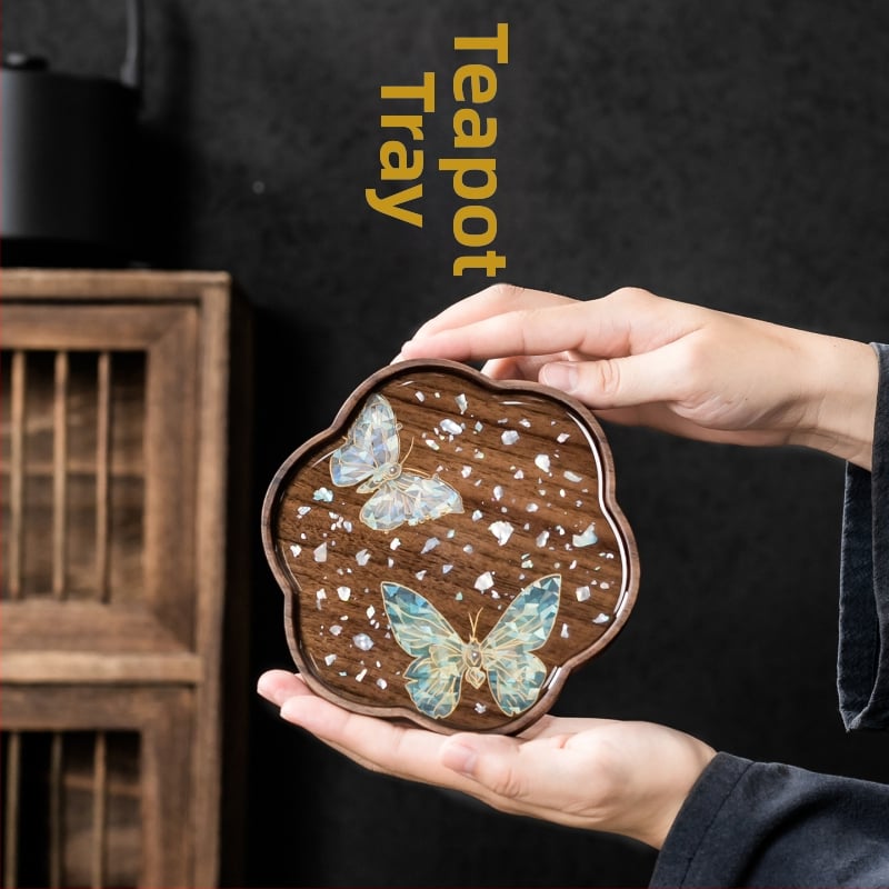 Podložka pod čajník z vlašského dreva, malá čajová tácka, japonského štýlu, príslušenstvo k čaju a úložný priestor