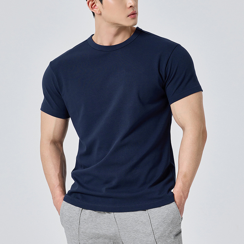 Muška kratka majica u američkom stilu, ljetna, slim fit, okrugli izrez, pamuk, prozračna, jednobojna osnovna sloj