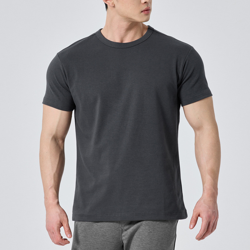 Muška kratka majica u američkom stilu, ljetna, slim fit, okrugli izrez, pamuk, prozračna, jednobojna osnovna sloj