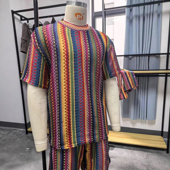 Muška ljetna majica s jacquard uzorkom, okrugli izrez, kratki rukavi — opušten stil