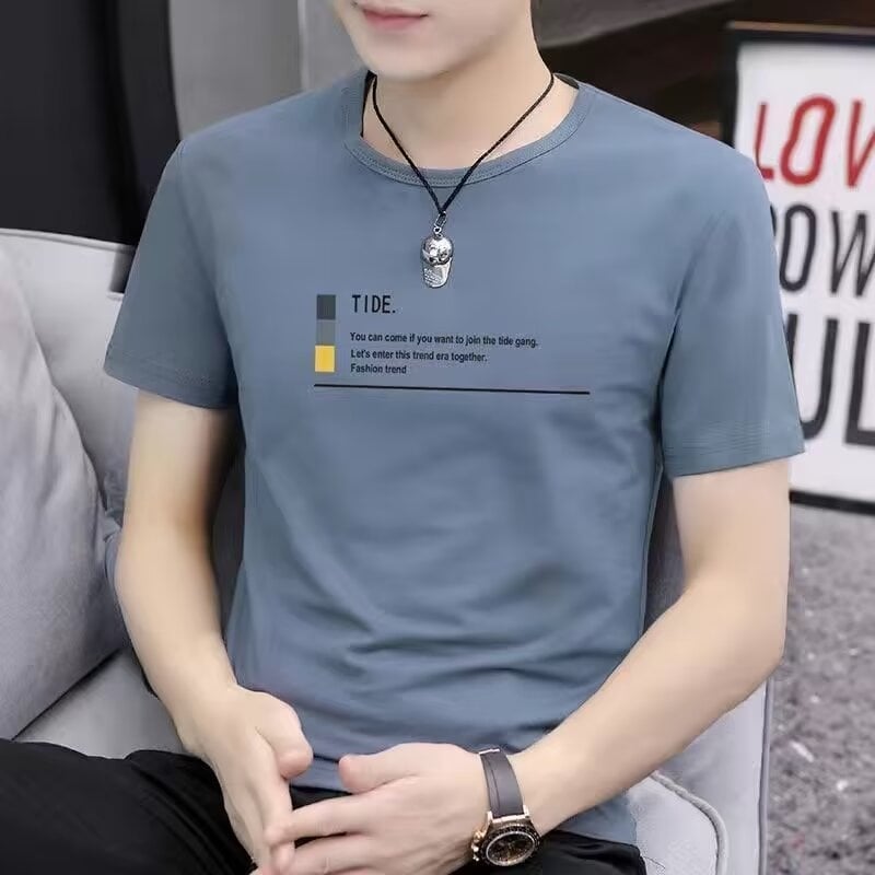 Ανδρικό κοντομάνικο T-shirt από ice silk για καλοκαίρι, κορεατικό στυλ, καθημερινό και άνετο
