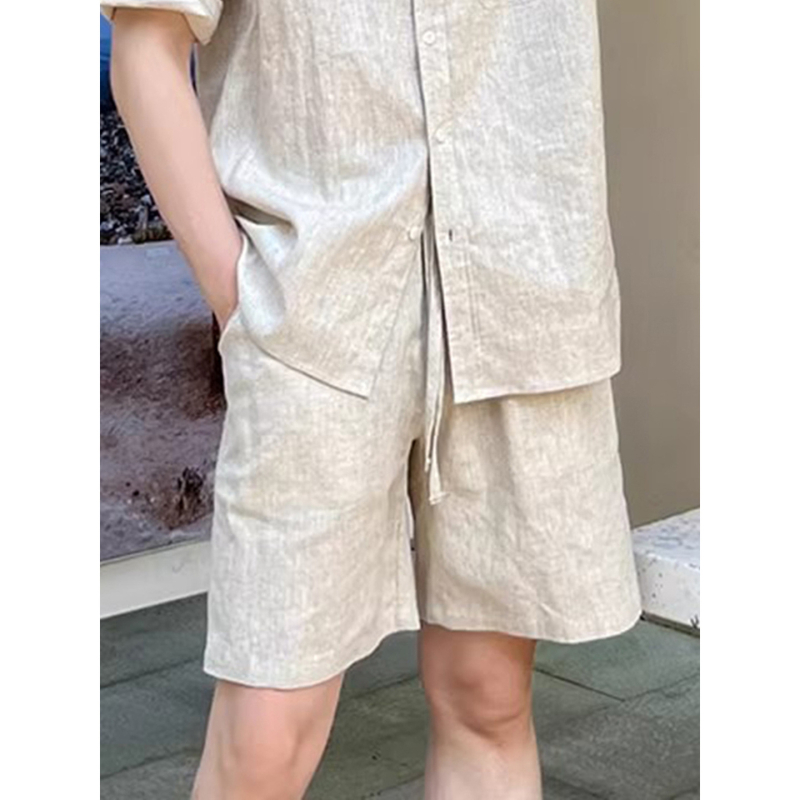 Bijeli muški set – košulja s kratkim rukavima od Tencel-Linen i šorts, Old Money stil, ljeto, korejski stil, lagani luksuz