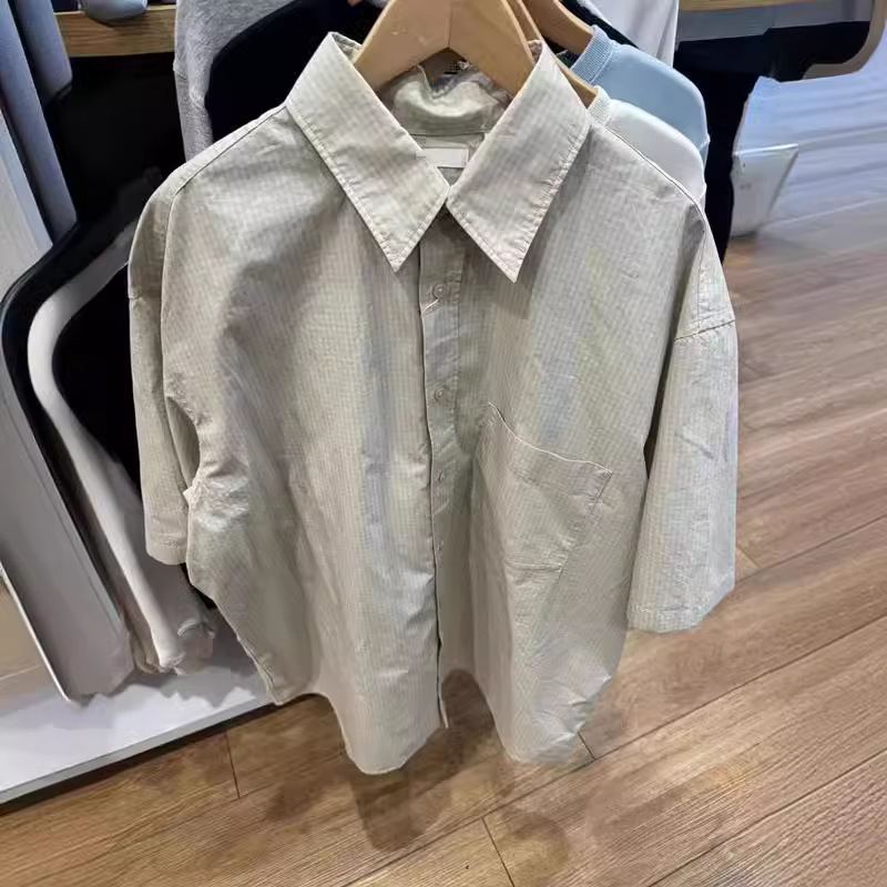 Unisex košulja u japanskom stilu, opuštena silueta, karirana, proljeće-ljeto, kratki rukav, 5/8 rukav, udobna košulja, 467844/467845
