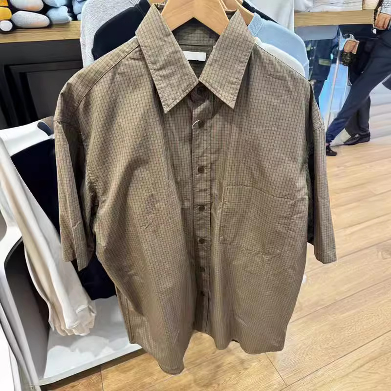 Unisex košulja u japanskom stilu, opuštena silueta, karirana, proljeće-ljeto, kratki rukav, 5/8 rukav, udobna košulja, 467844/467845