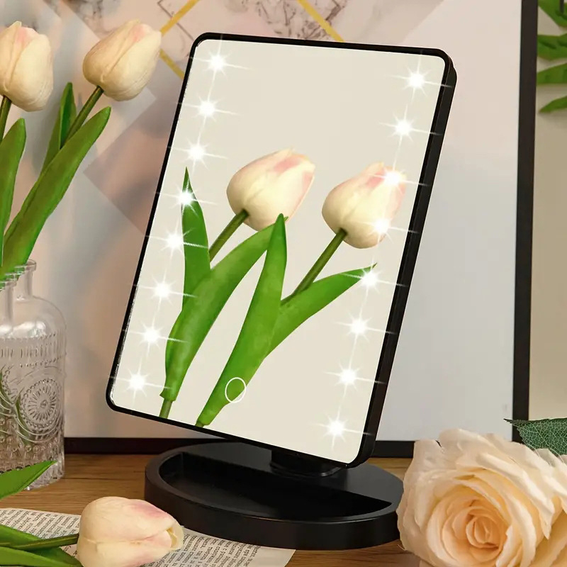 LED καθρέφτης μακιγιάζ με περιστροφή 360° и οθόνη αφής, επιτραπέζιος φωτιζόμενος καθρέπτης μακιγιάζ, φορητή διπλή τροφοδοσία