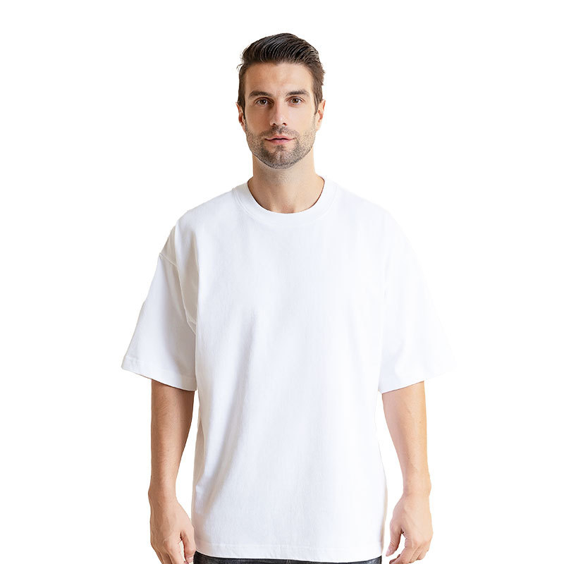 Ανδρική κοντομάνικη T-shirt από 100% βαμβάκι, 300 g βαρύ, χαλαρή γραμμή, με χαμηλωμένους ώμους, μονόχρωμη, για καλοκαίρι