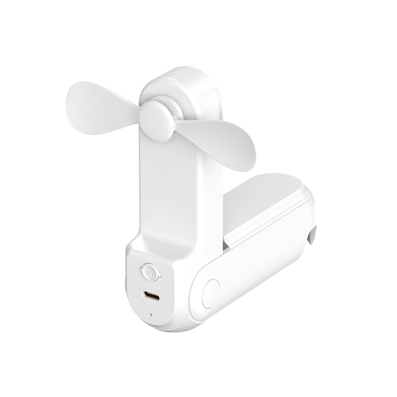 Sklopivi mini ručni ventilator USB punjivi uz ogledalo i držač za telefon — prijenosni stolni, 2 lopatice, 3 brzine, tih